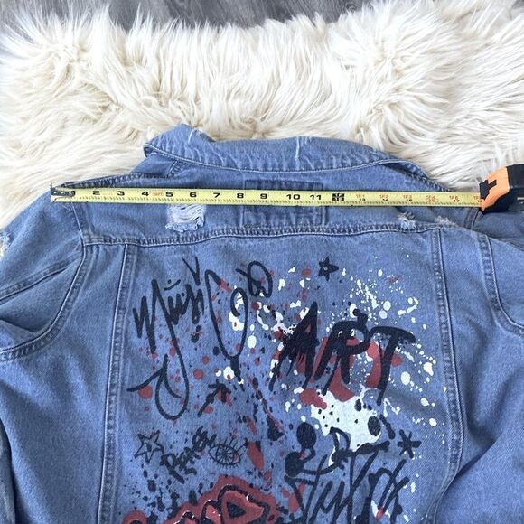 The Style Between Us -Distressed graphic Jean Denim Jacket Punk Y2K fashion - Picture 6 of 12